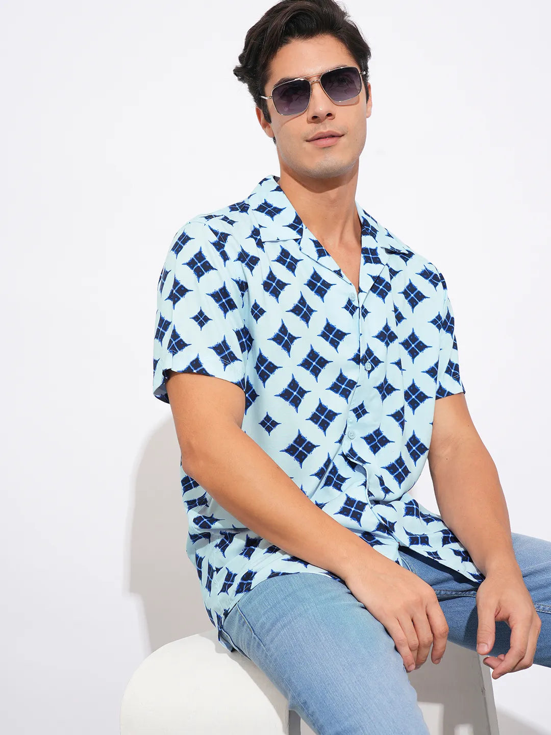 Blue Slim Fit Resort Collar Men's Shirt by Being Human Clothing