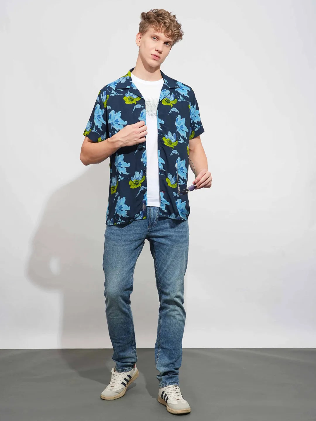 Blue Slim Fit Resort Collar Men's Shirt by Being Human Clothing