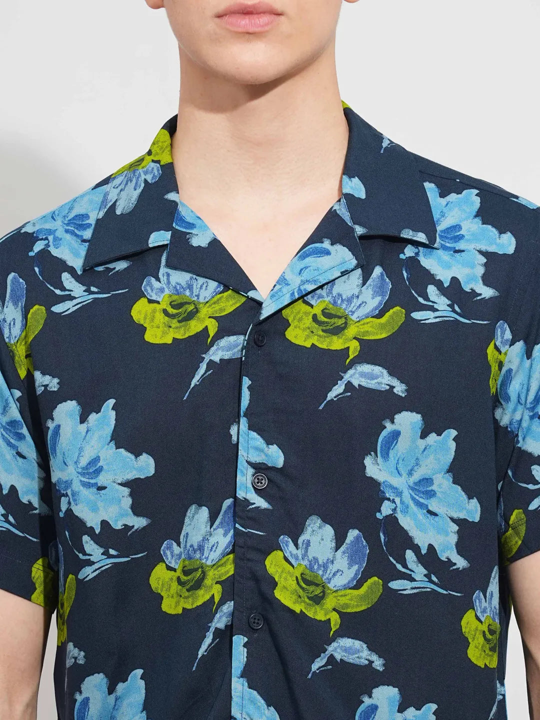 Blue Slim Fit Resort Collar Men's Shirt by Being Human Clothing