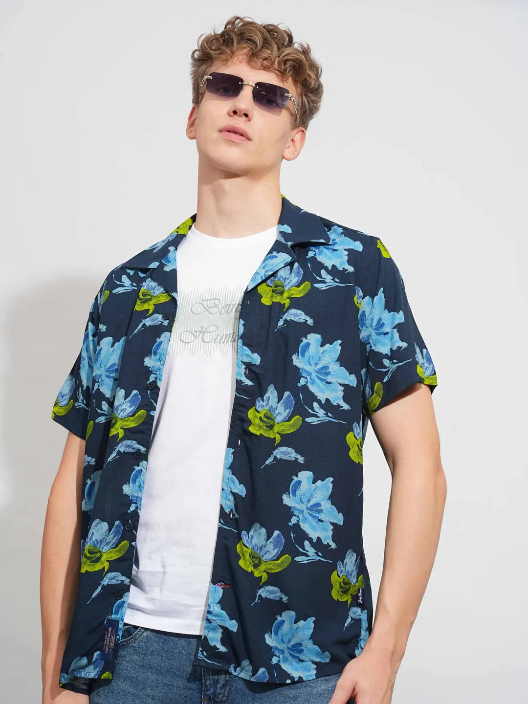 Blue Slim Fit Resort Collar Men's Shirt by Being Human Clothing