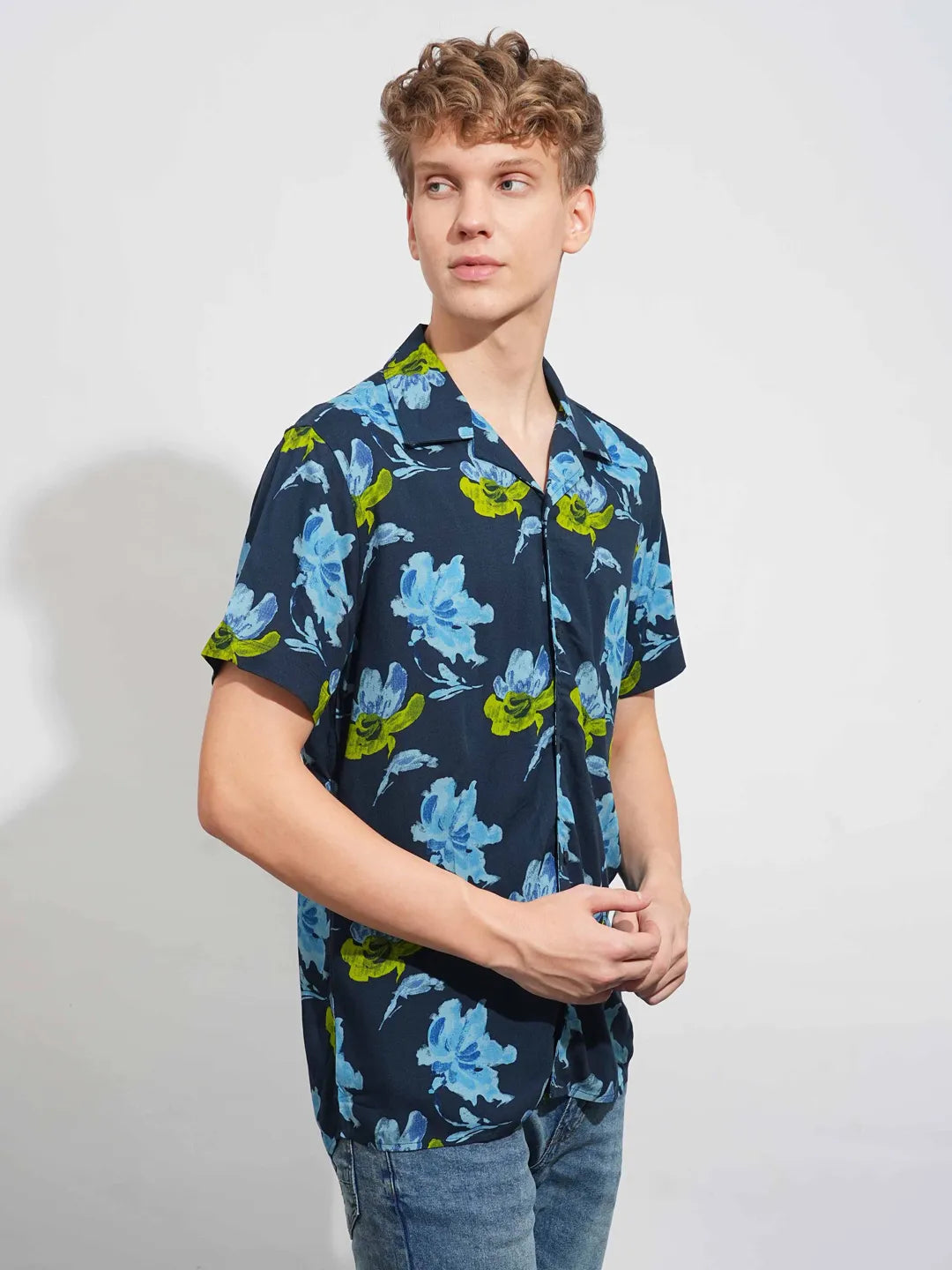 Blue Slim Fit Resort Collar Men's Shirt by Being Human Clothing