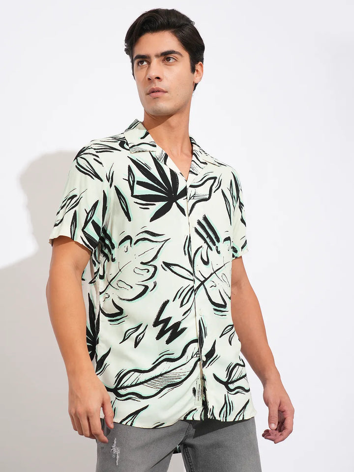 White Slim Fit Resort Collar Men's Shirt by Being Human Clothing