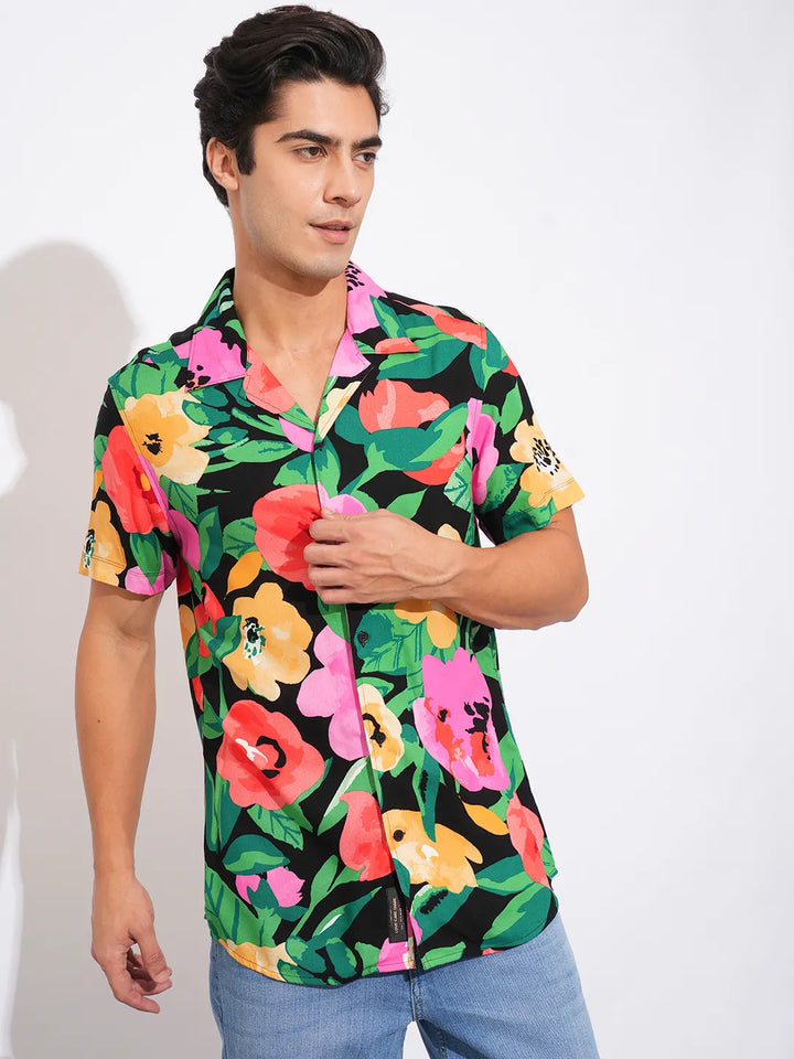 Multicolor Slim Fit Resort Collar Men's Shirt by Being Human Clothing
