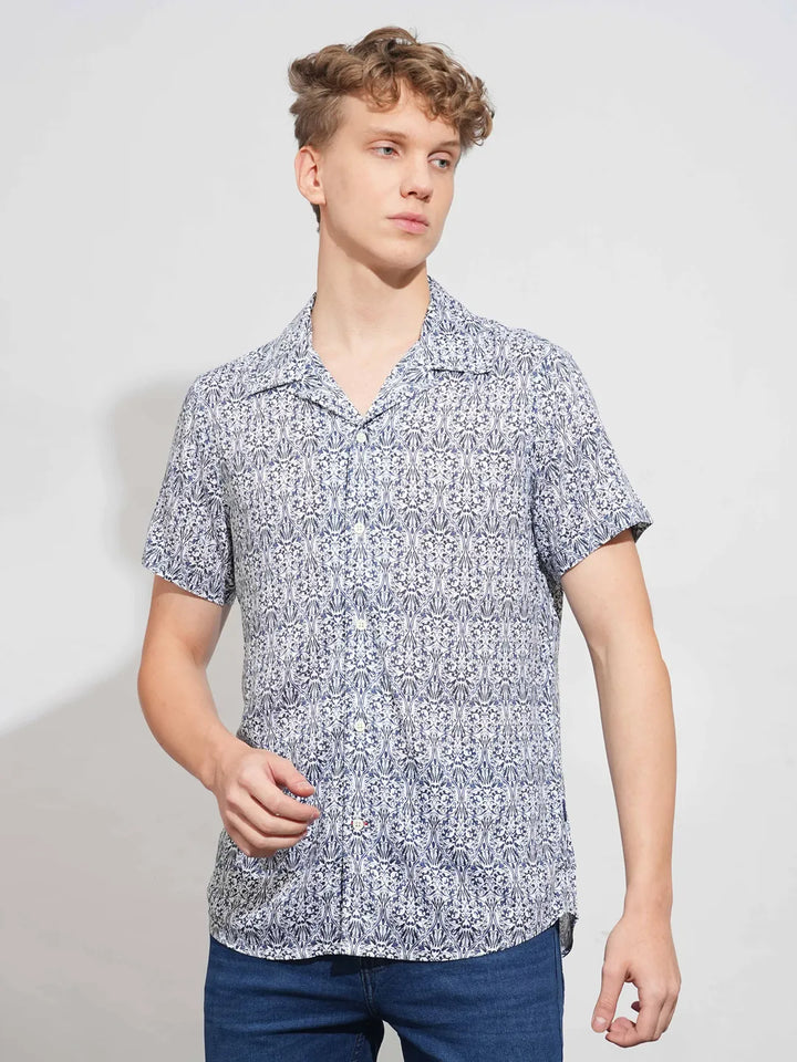 Navy Slim Fit Resort Collar Men's Shirt by Being Human Clothing