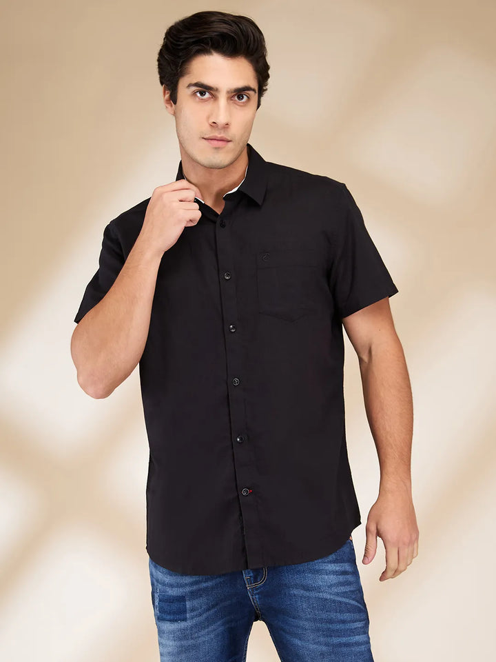 Black Slim Fit Regular Collar Men's Shirt by Being Human Clothing