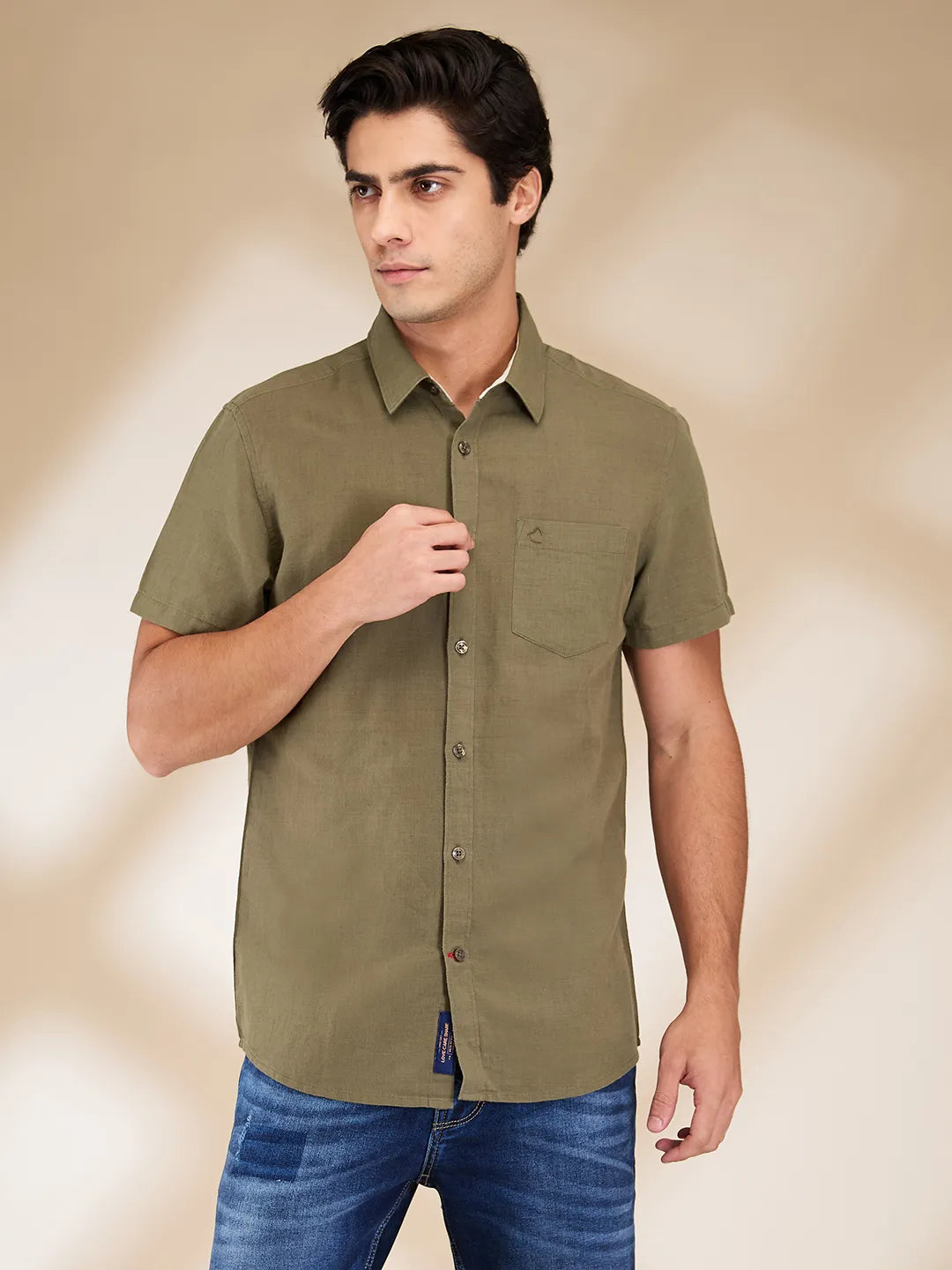 Olive Slim Fit Regular Collar Men's Shirt by Being Human Clothing