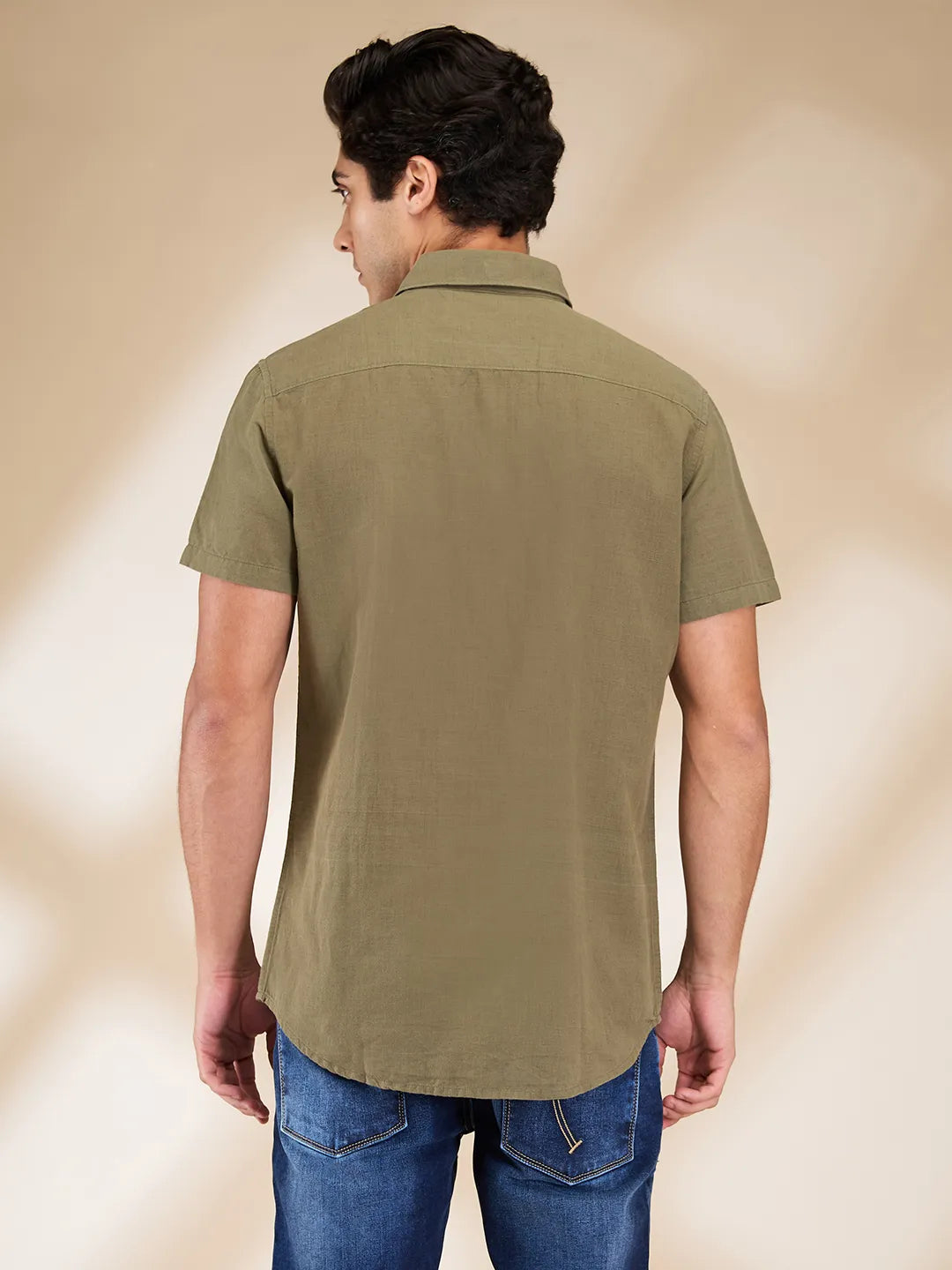 Olive Slim Fit Regular Collar Men's Shirt by Being Human Clothing