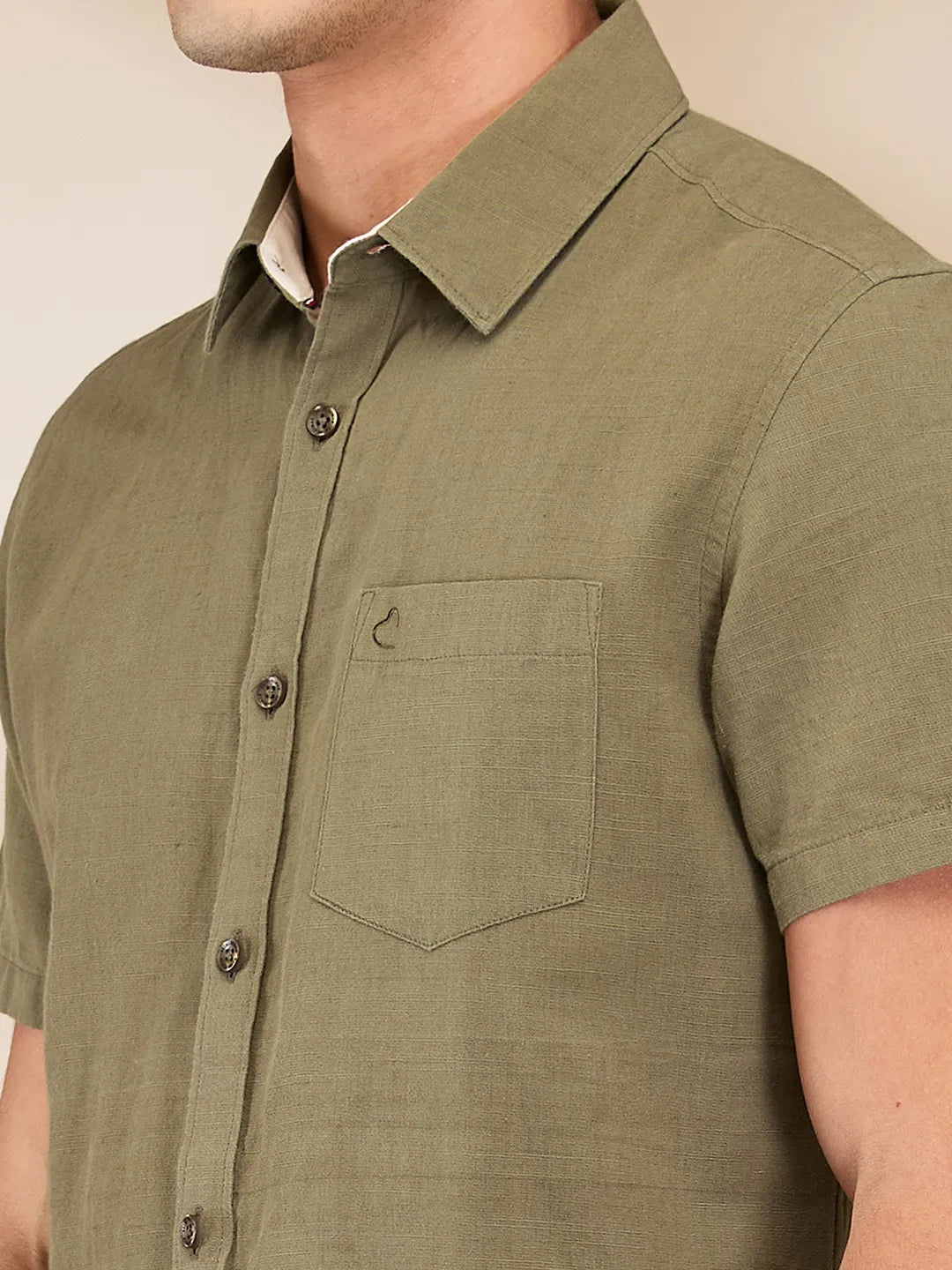 Olive Slim Fit Regular Collar Men's Shirt by Being Human Clothing