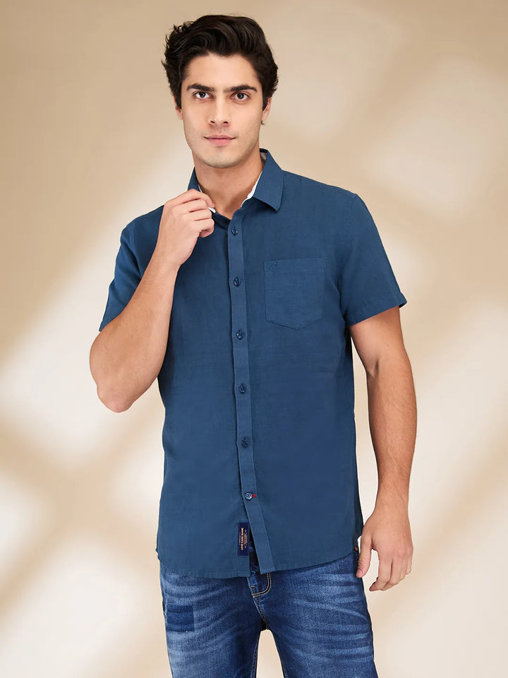 Teal Slim Fit Regular Collar Men's Shirt by Being Human Clothing