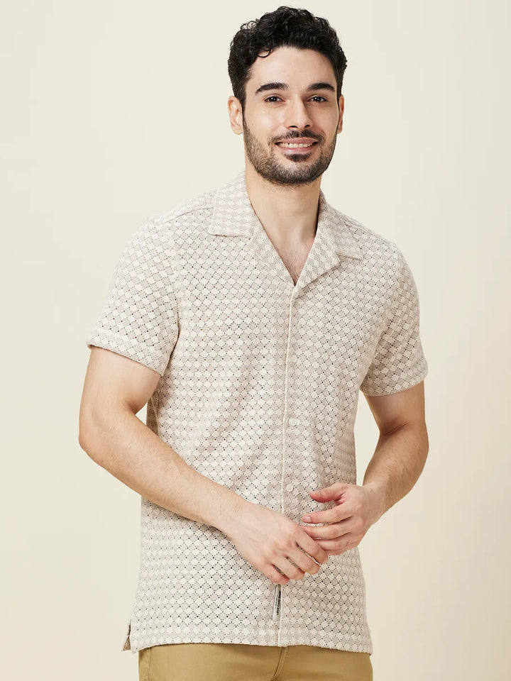 Ecru Slim Fit Regular Collar Men's Shirt by Being Human Clothing
