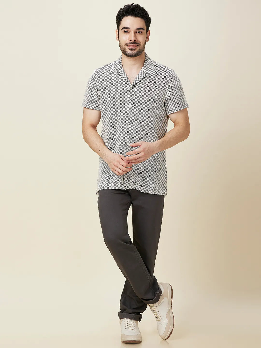 Ecru Slim Fit Regular Collar Men's Shirt by Being Human Clothing