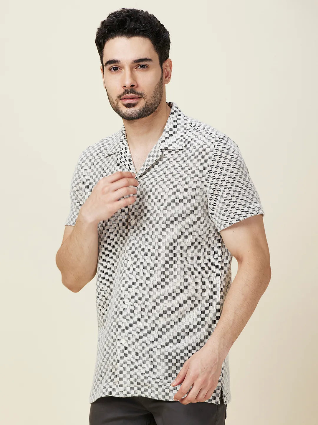 Ecru Slim Fit Regular Collar Men's Shirt by Being Human Clothing