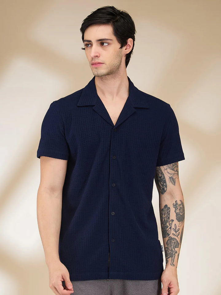 Blue Moderno Fit Regular Collar Short Sleeves Men's Shirt