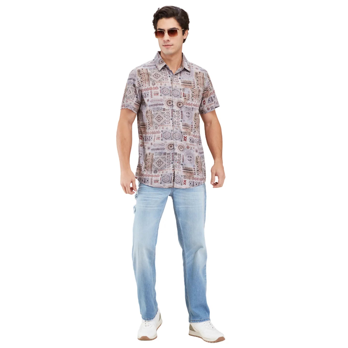 Grey Regular Fit Regular Collar Men's Shirt by Being Human Clothing