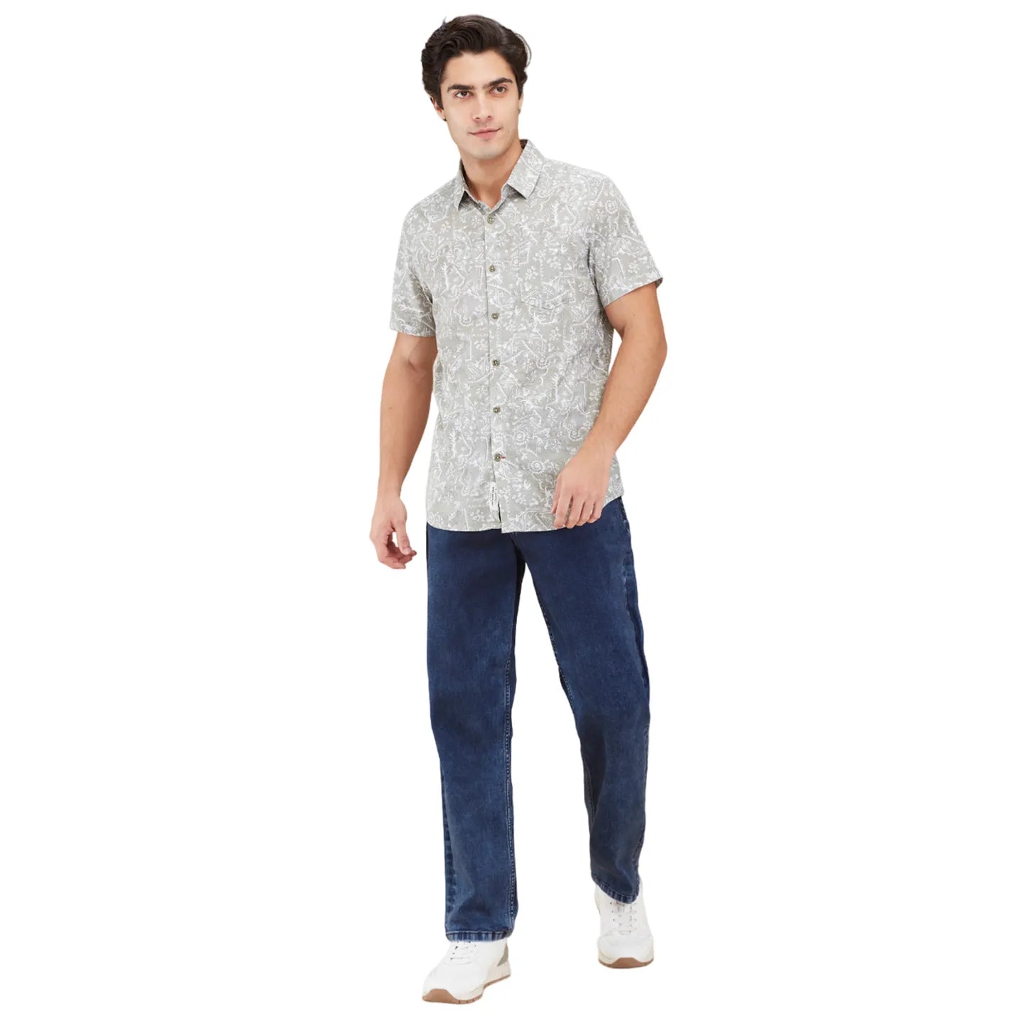 Green Regular Fit Regular Collar Men's Shirt by Being Human Clothing