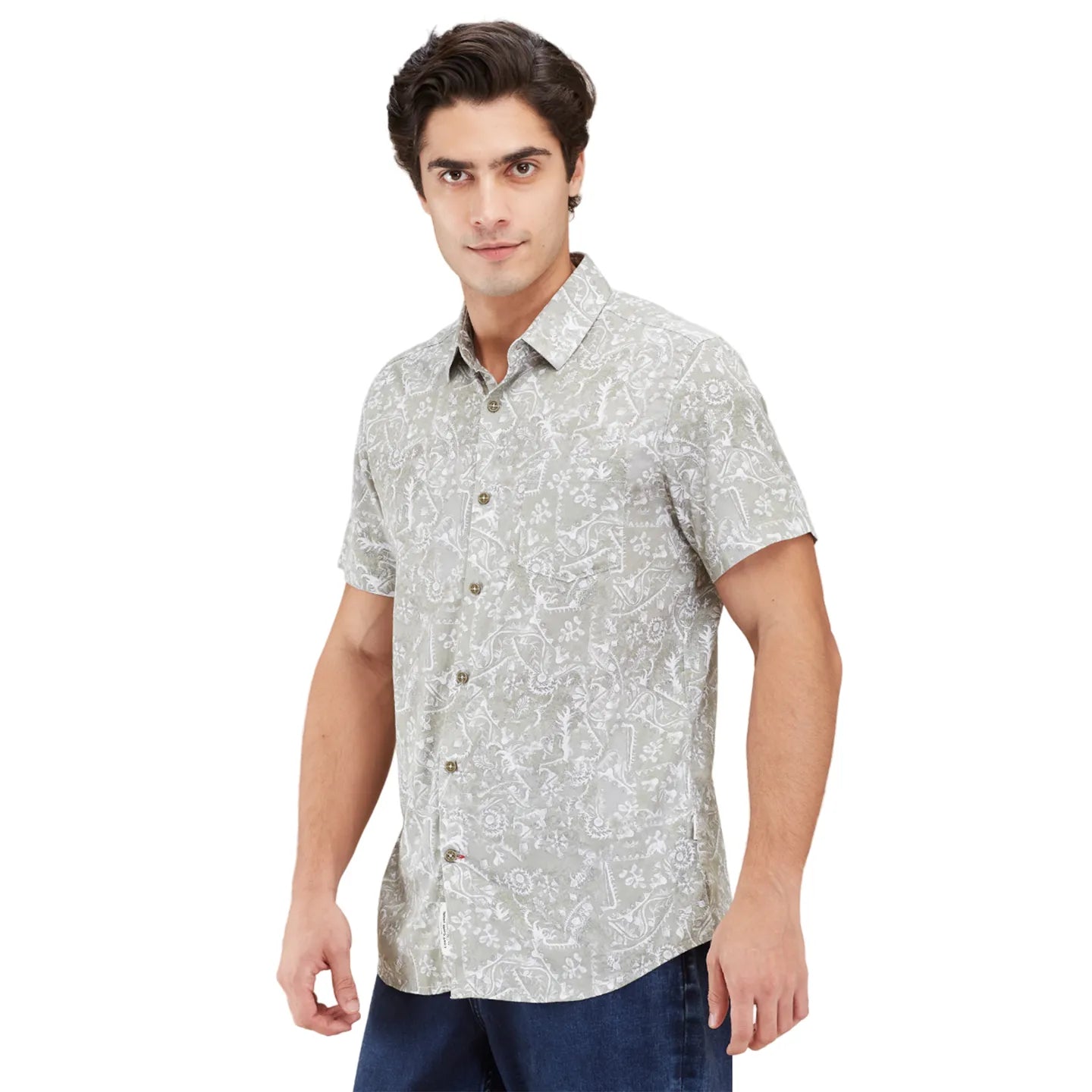 Green Regular Fit Regular Collar Men's Shirt by Being Human Clothing