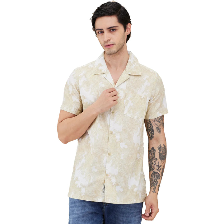 Green Regular Fit Regular Collar Men's Shirt by Being Human Clothing