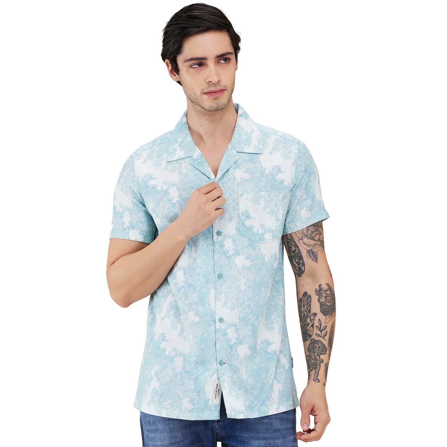 Sea Green Regular Fit Regular Collar Men's Shirt by Being Human Clothing