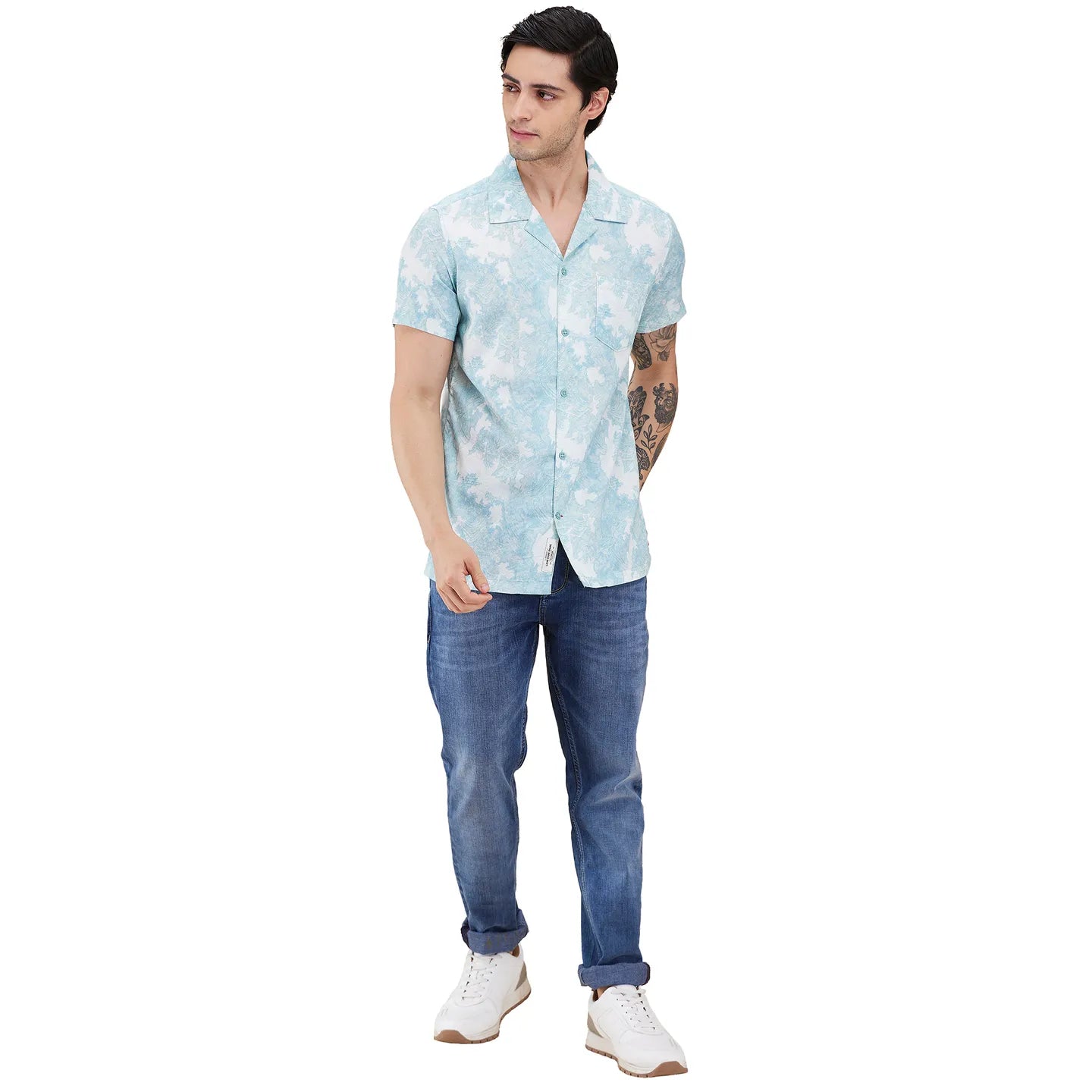 Sea Green Regular Fit Regular Collar Men's Shirt by Being Human Clothing