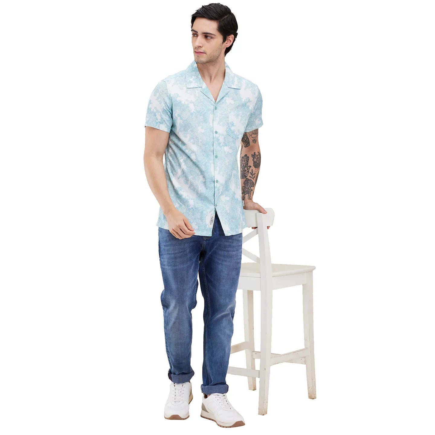 Sea Green Regular Fit Regular Collar Men's Shirt by Being Human Clothing