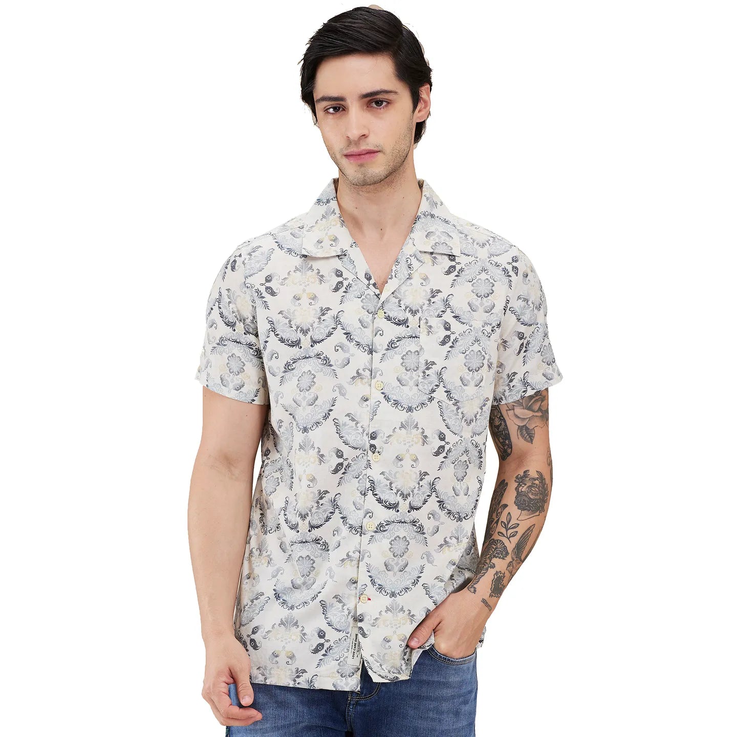 Beige Regular Fit Regular Collar Men's Shirt by Being Human Clothing