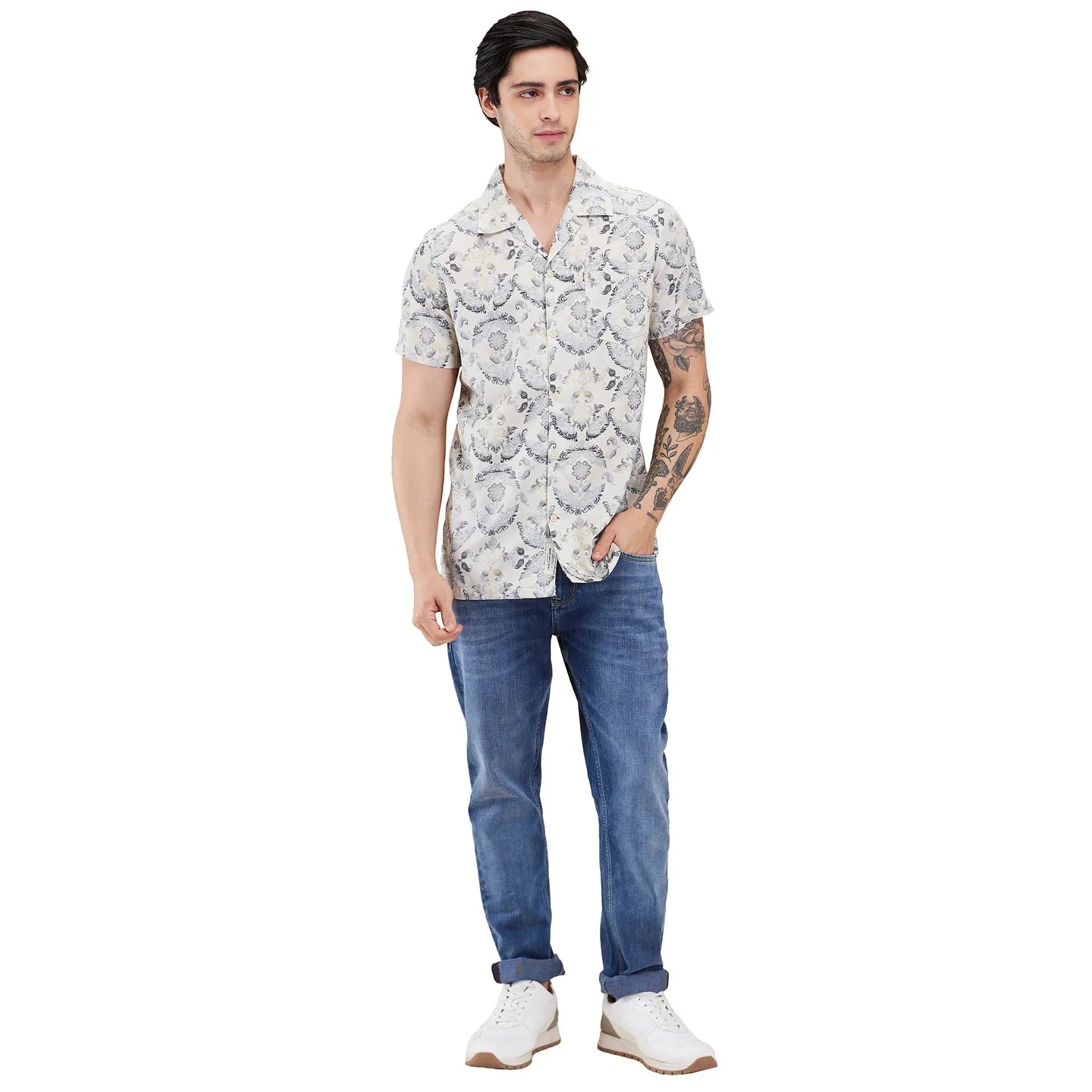 Beige Regular Fit Regular Collar Men's Shirt by Being Human Clothing