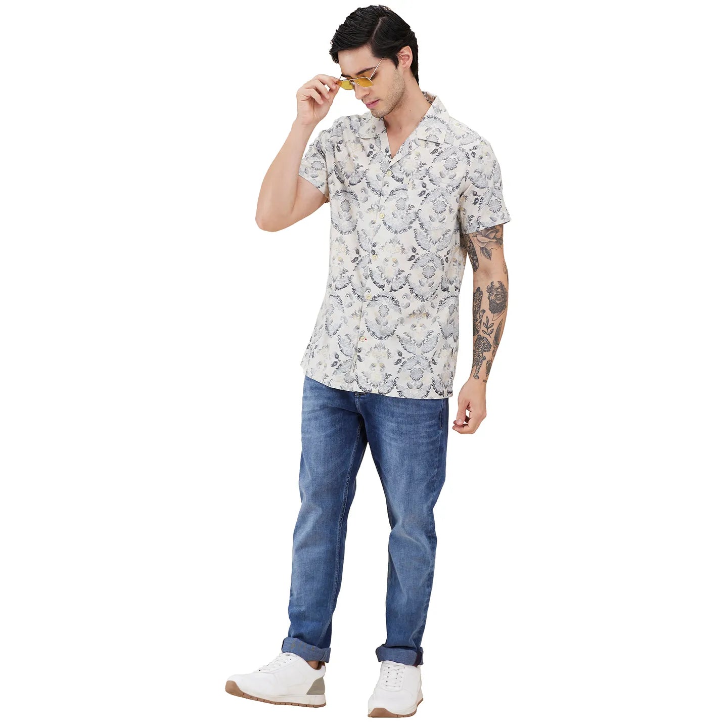 Beige Regular Fit Regular Collar Men's Shirt by Being Human Clothing