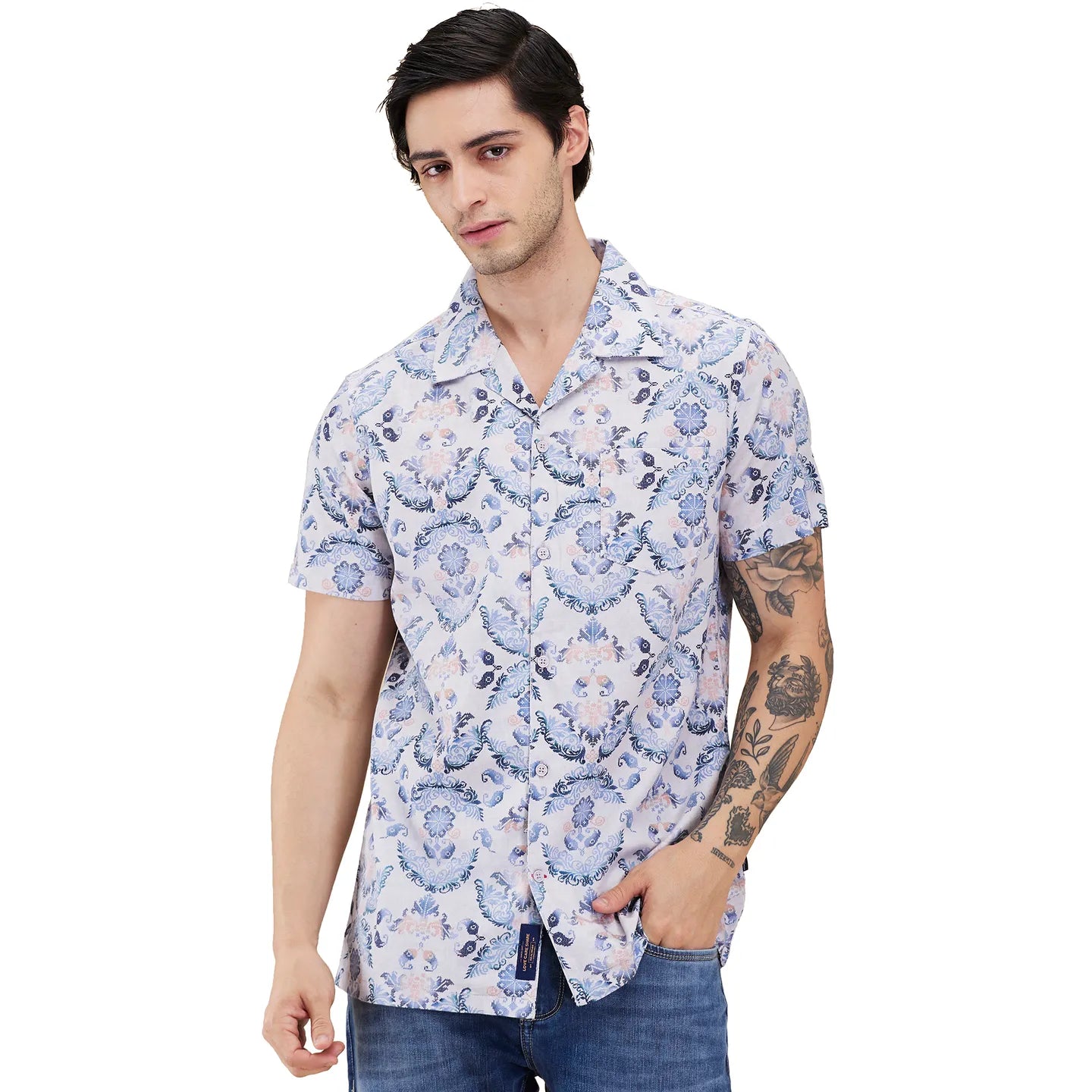 Light Grey Regular Fit Regular Collar Men's Shirt by Being Human Clothing