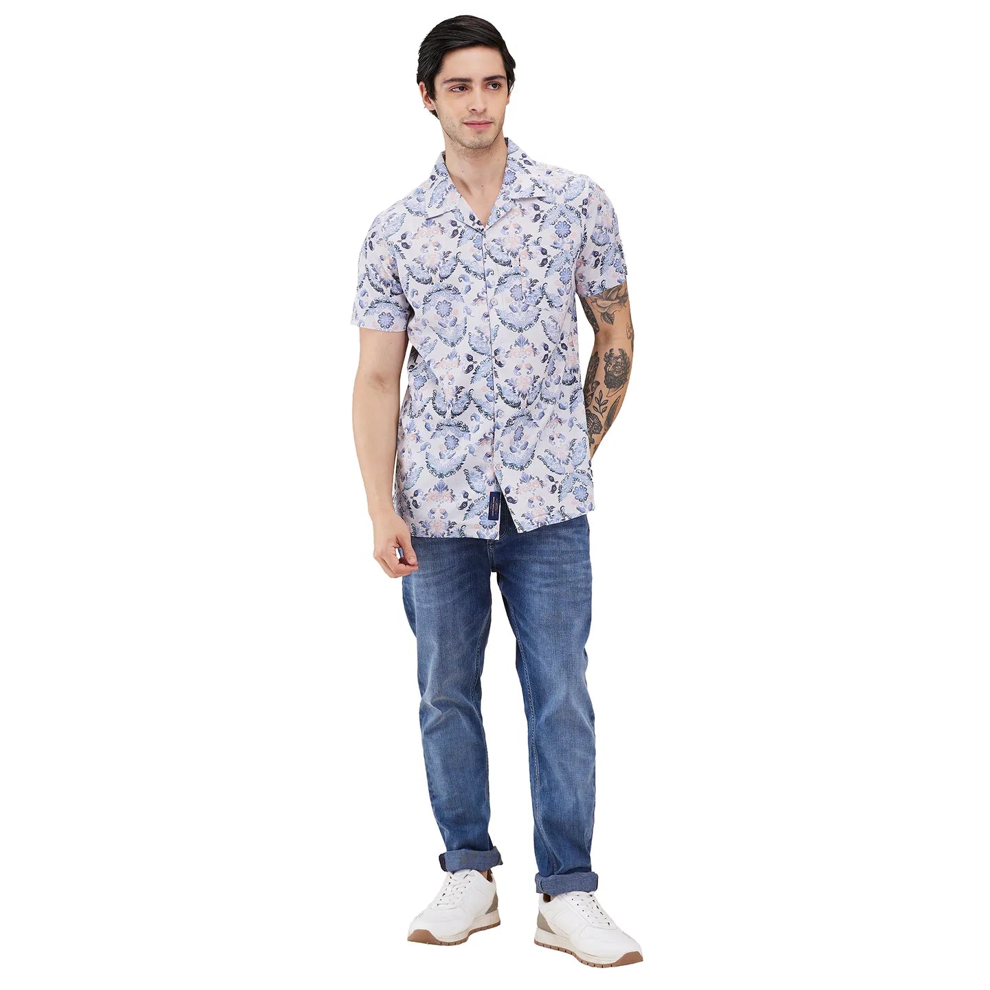 Light Grey Regular Fit Regular Collar Men's Shirt by Being Human Clothing