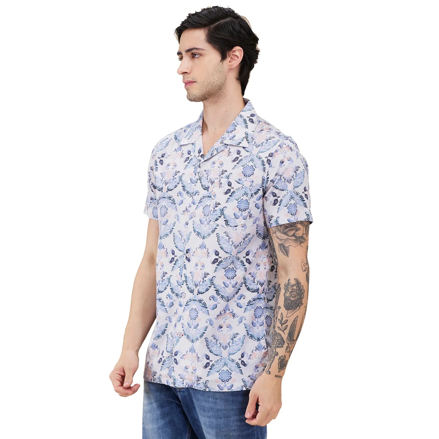 Light Grey Regular Fit Regular Collar Men's Shirt by Being Human Clothing