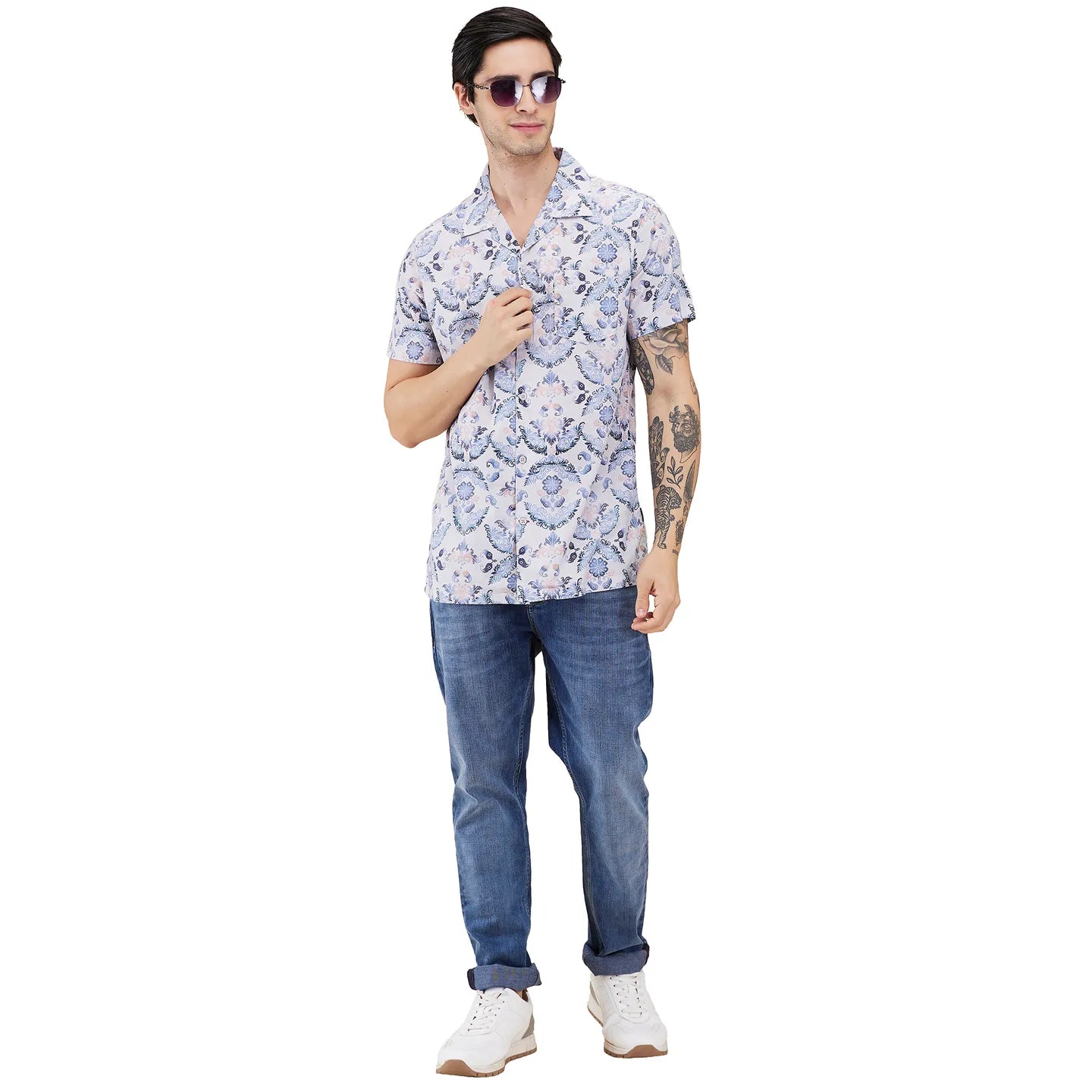 Light Grey Regular Fit Regular Collar Men's Shirt by Being Human Clothing