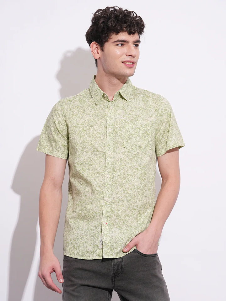 Green Moderno Fit Regular Collar Short Sleeves Men's Shirt