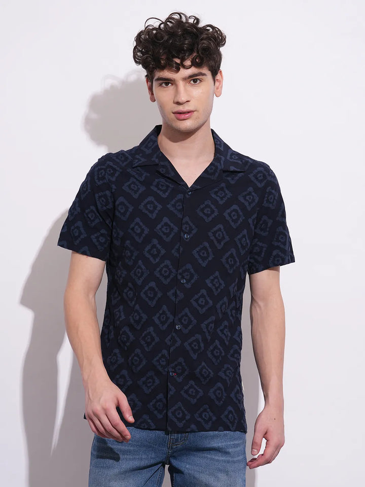 Blue Moderno Fit Regular Collar Short Sleeves Men's Shirt