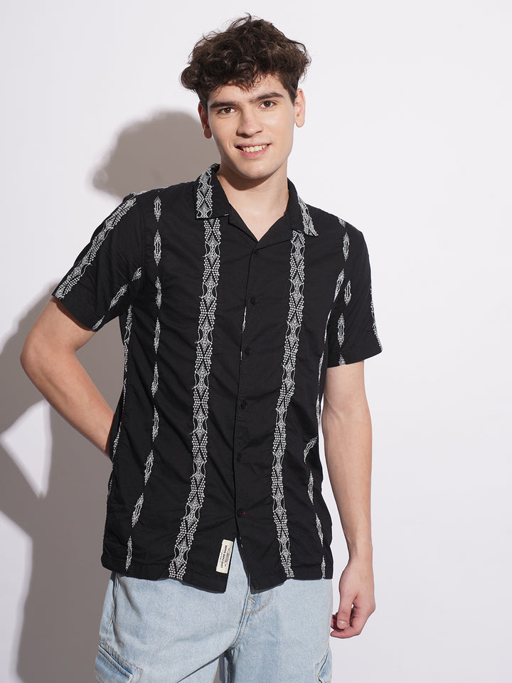 Black Regular Fit Regular Collar Men's Shirt