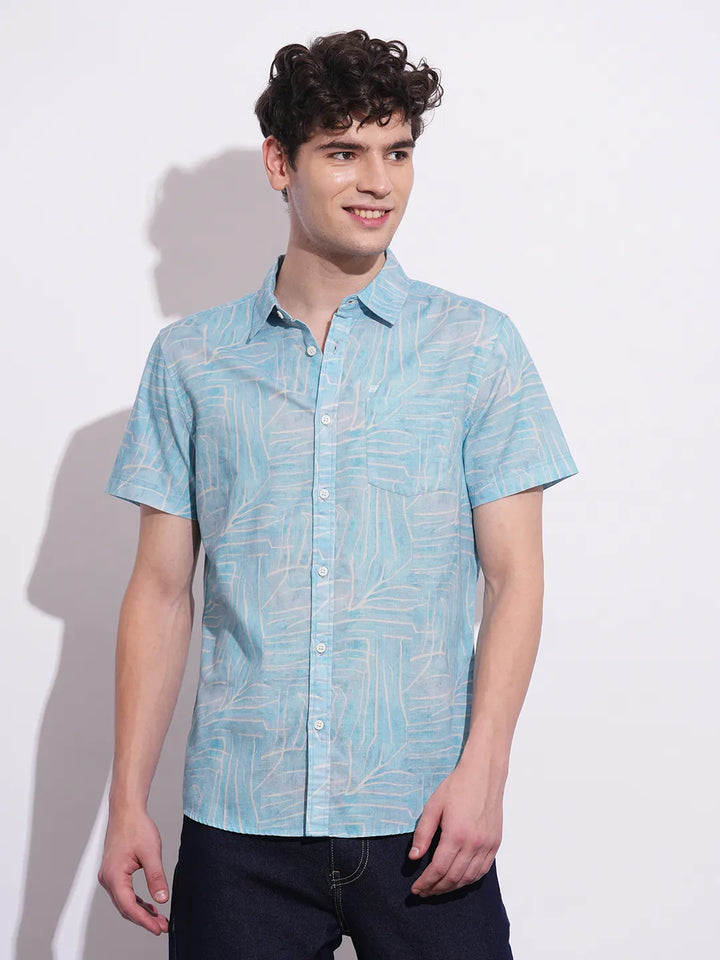 Blue Regular Fit Regular Collar Men's Shirt by Being Human Clothing