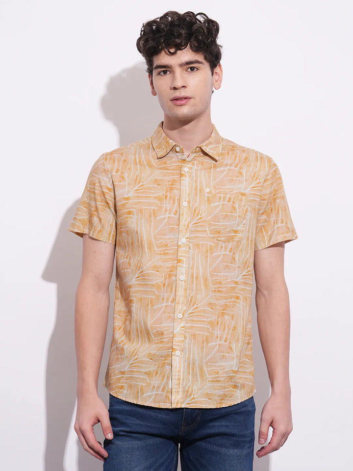 Yellow Regular Fit Regular Collar Men's Shirt by Being Human Clothing