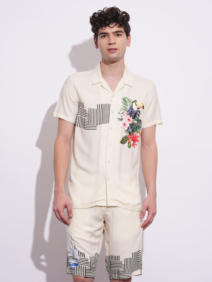 Off White Regular Fit Regular Collar Men's Shirt