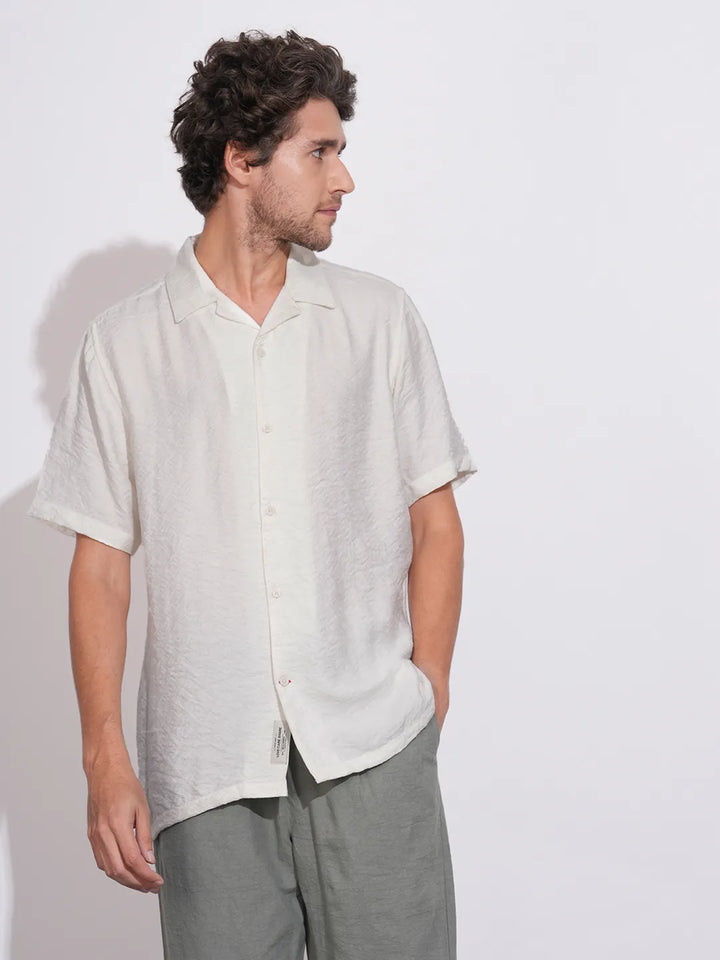 White Moderno Fit Regular Collar Short Sleeves Viscose Blend Men's Shirt