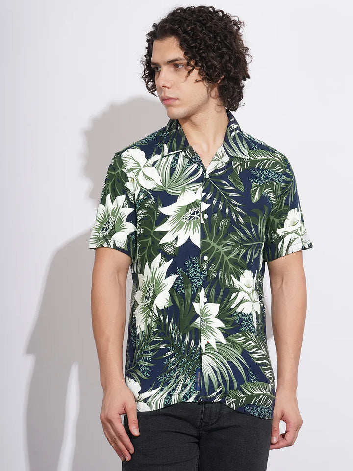 Green Regular Fit Regular Collar Men's Shirt by Being Human Clothing