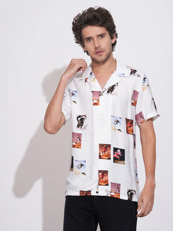 White Easy Fit Regular Collar Short Sleeves Viscose Blend Men's Shirt by Being Human Clothing