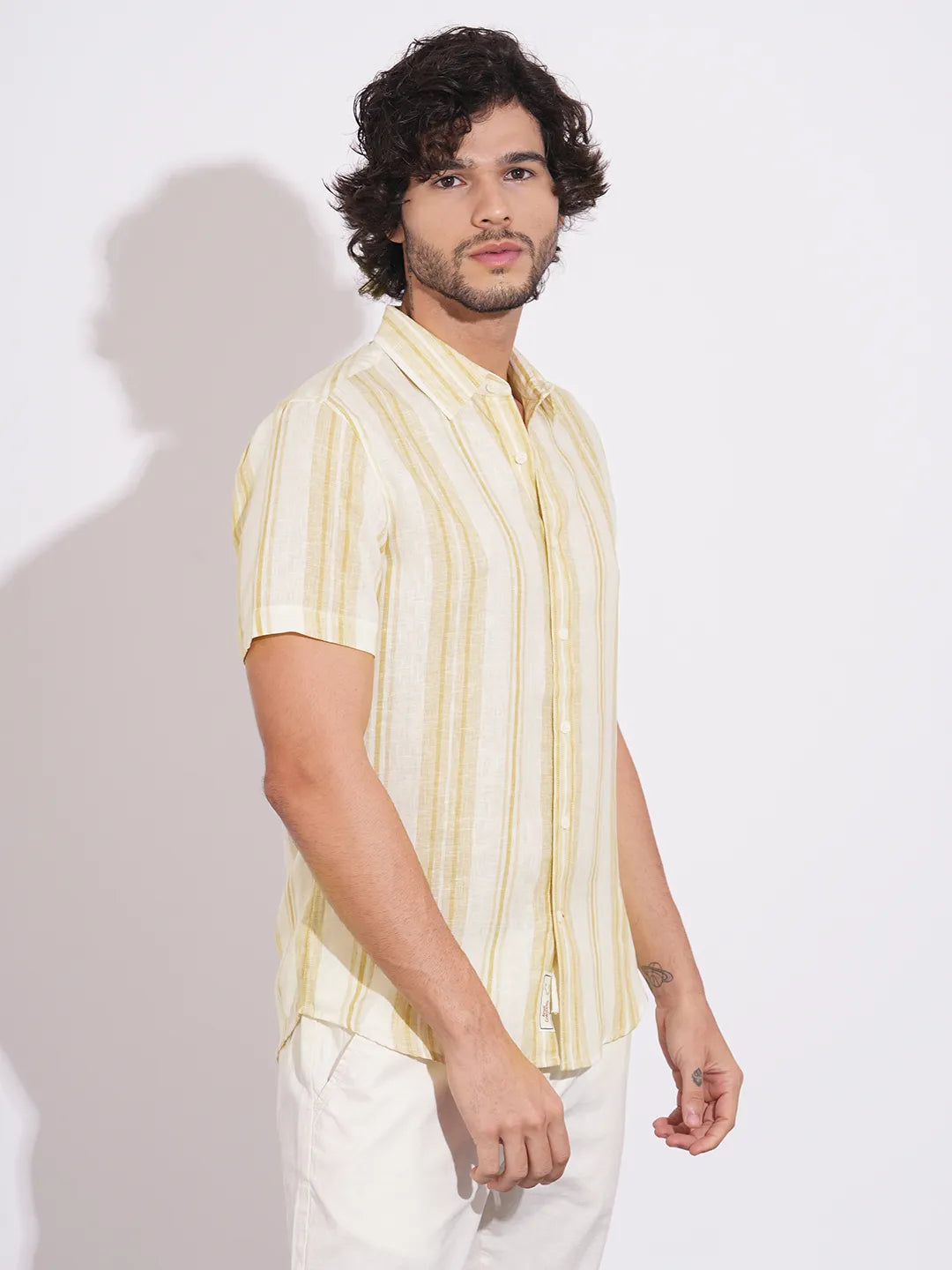 Men's Khaki Striped Half Sleeves Shirt by Being Human Clothing