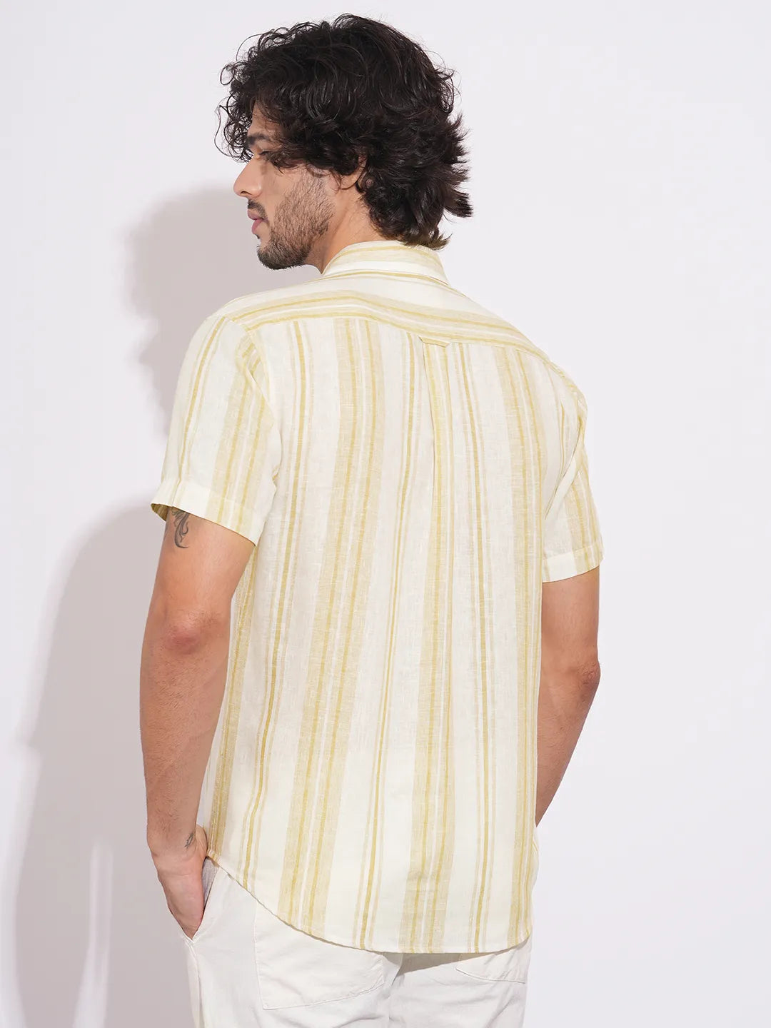 Men's Khaki Striped Half Sleeves Shirt by Being Human Clothing