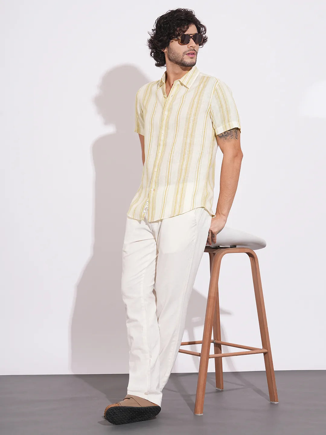 Men's Khaki Striped Half Sleeves Shirt by Being Human Clothing