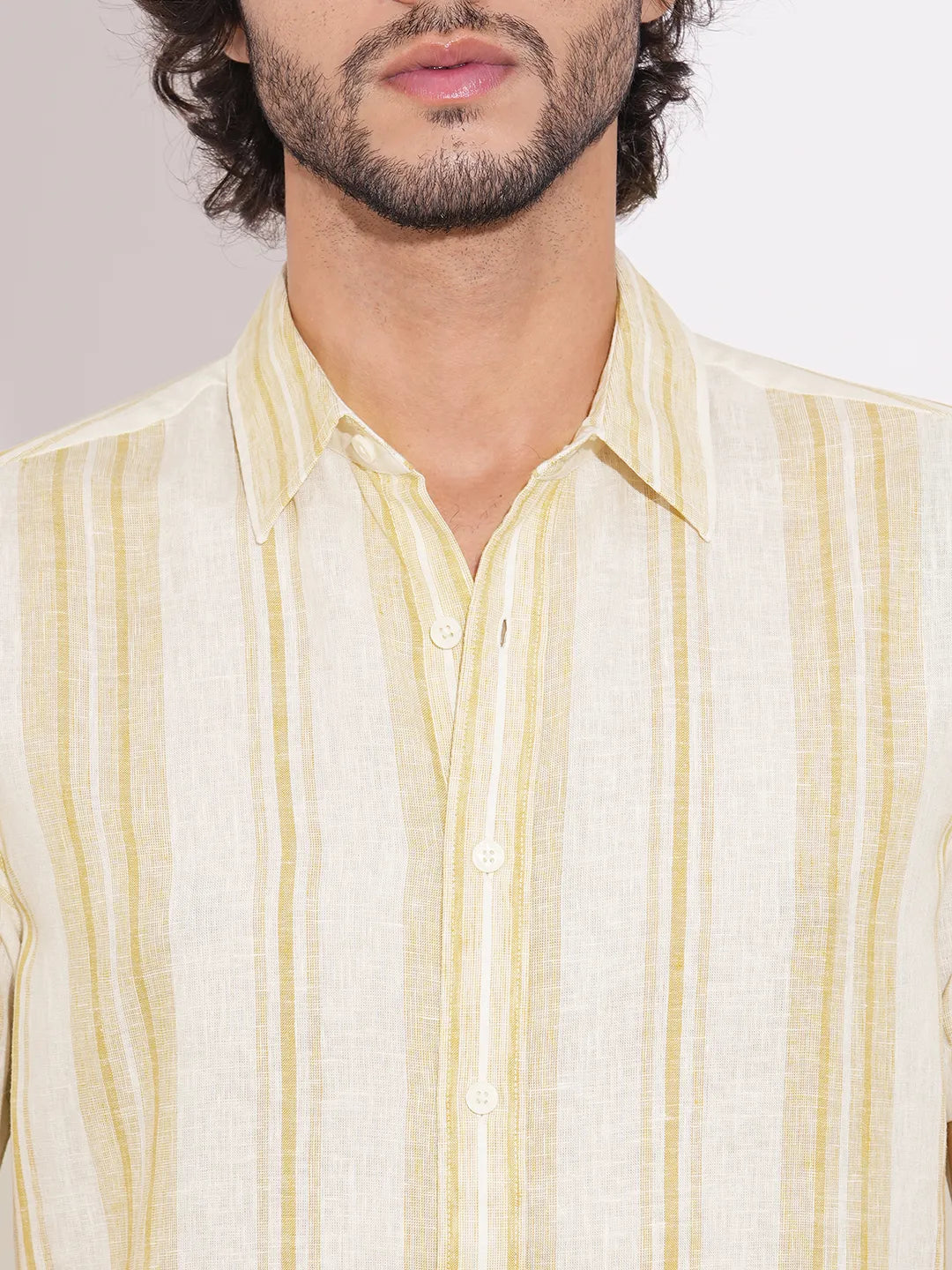 Men's Khaki Striped Half Sleeves Shirt by Being Human Clothing