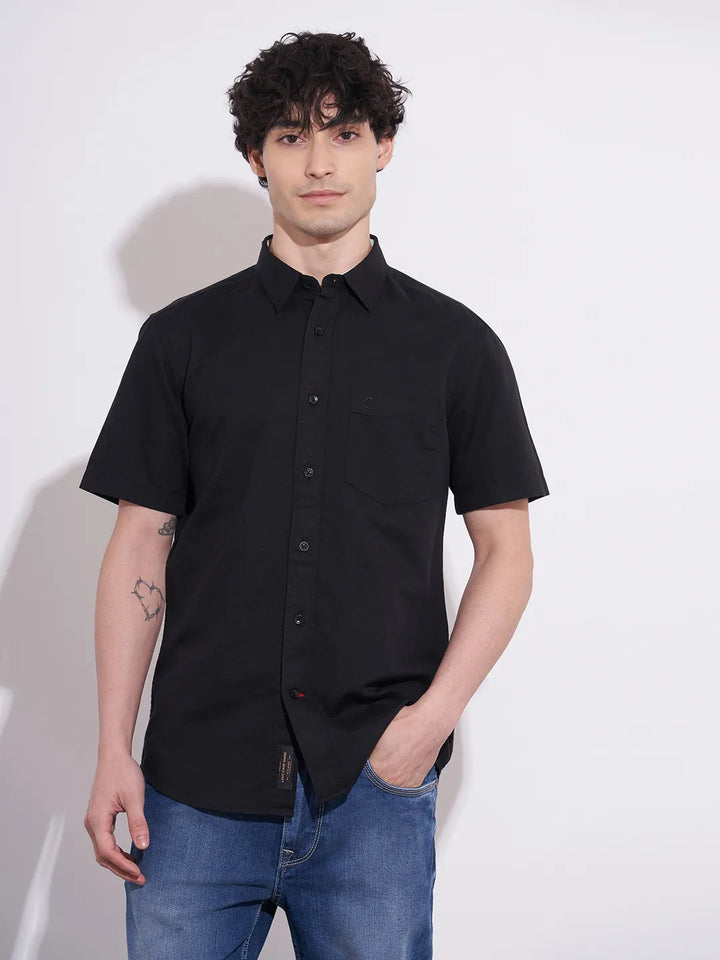 Black Regular Fit Regular Collar Men's Shirt by Being Human Clothing