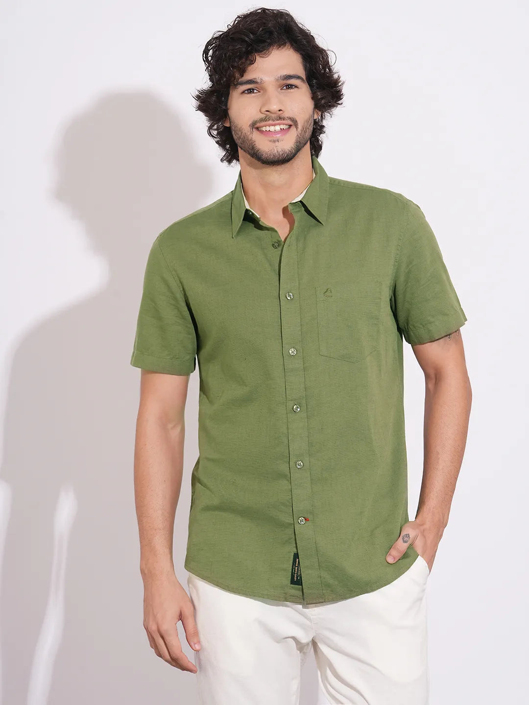 Olive Moderno Fit Regular Collar Men's Shirt by Being Human Clothing