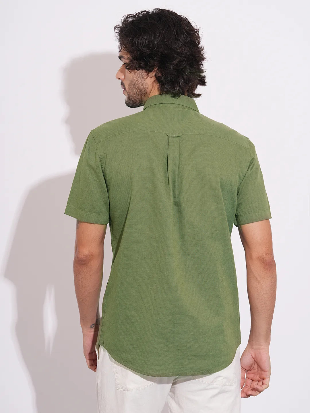 Olive Moderno Fit Regular Collar Men's Shirt by Being Human Clothing