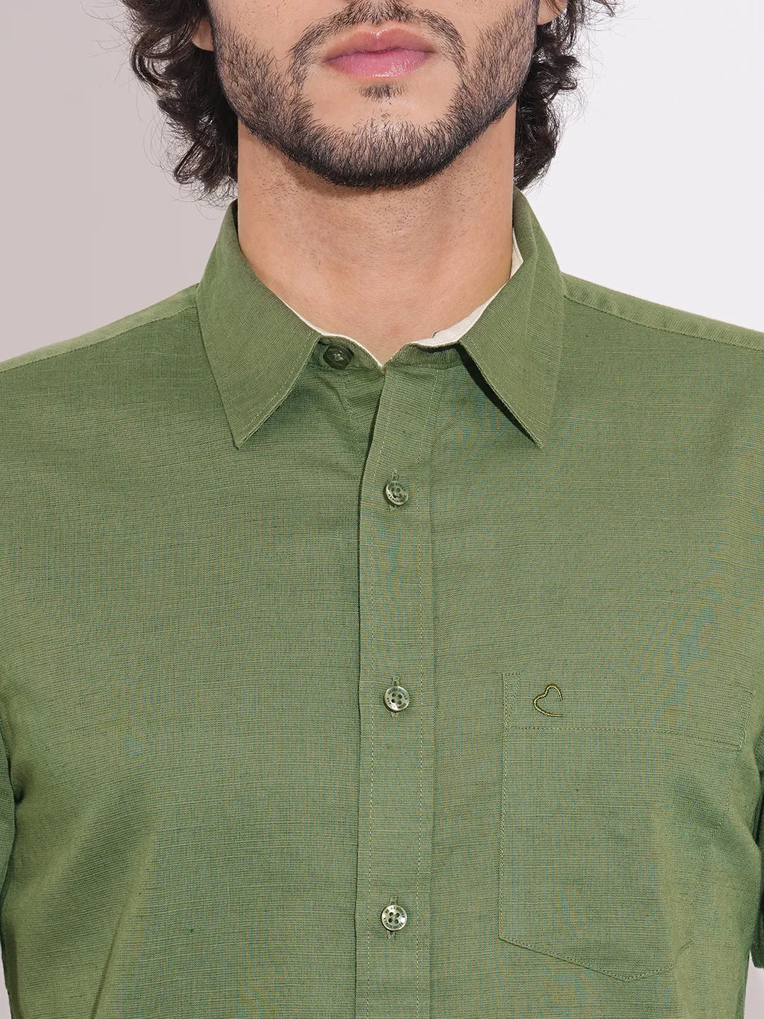 Olive Moderno Fit Regular Collar Men's Shirt by Being Human Clothing