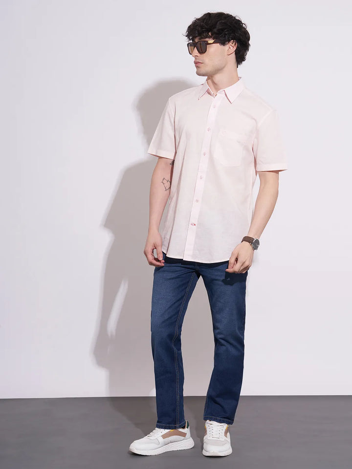 Pink Regular Fit Regular Collar Men's Shirt by Being Human Clothing