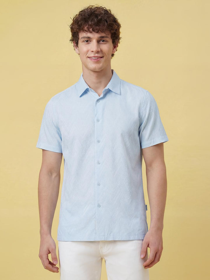 Blue Moderno Fit Half Sleeve Men's Shirt by Being Human Clothing
